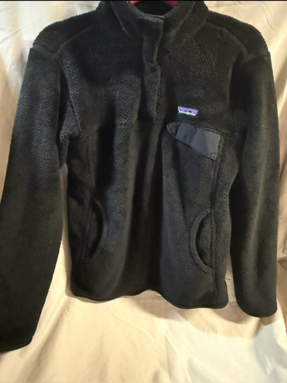 Patagonia Black Fleece Jacket with Multicolor Logo Detail